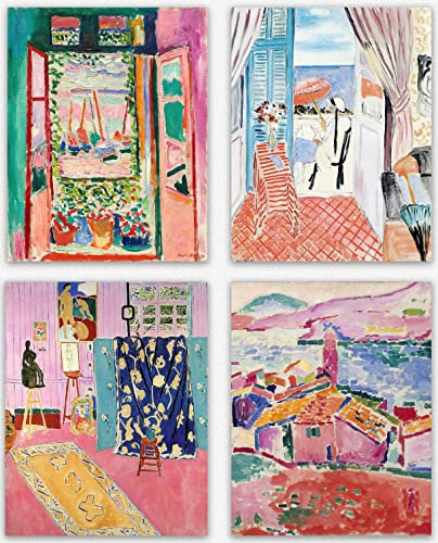 Matisse Wandkunstdrucke - Set of 4 Henri Matisse Ästhetische Plakate for Aesthetic Zimmerdekoration, Art Exhibition Poster Matisse Prints Pink Posters Framable Art Impressionist Prints (28cm x 36cm)