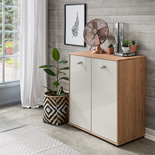 WIEMANN Kiruna Kommode, Eiche, Braun, beige, Creme, grau, Champagner, 80x86x43 cm