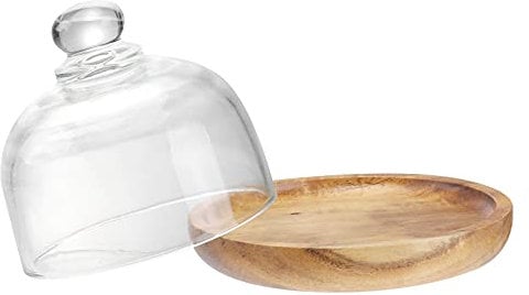 HEMOTON 1 Cloque en Verre de Verre en Verre avec Vitrine de Base en Bois Affichage Cloche en Verre Transparent Couvercle de Cloche pour Cupcakes de Bonbon de Fromage Succulent