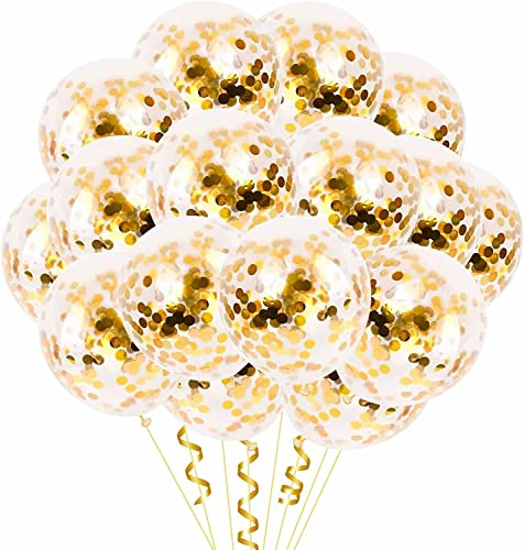 10 Jumbo Konfetti Luftballons als Deko für Geburtstag und Party | Richtig groß: 143cm Umfang | Partydeko Ballons Hochzeit Jubiläum Kindergeburtstag, Edition: Konfetti in Gold