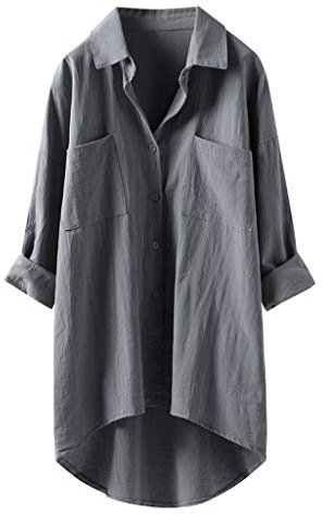 Lange Leinenbluse Damen Bluse Oversize Langarm Shirt Baumwolle Leinen Hemdbluse Elegant Übergröße Longbluse Oberteil Einfarbig Lose Leinenbluse Lang Hemd Tops
