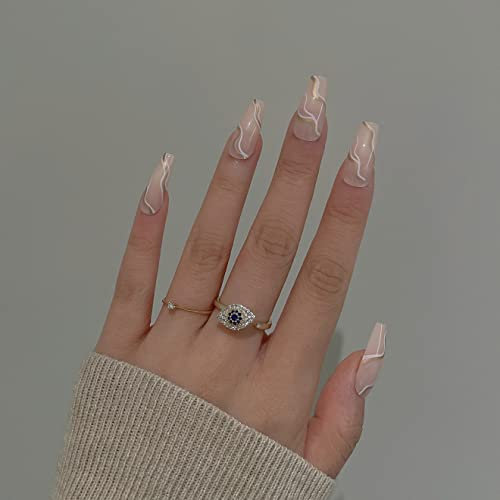 VORONOI Künstliche Nägel, Rosa und Nude, Kollektion, zum Aufdrücken, mit Klebstoff, mittlere Squoval-Nägel, zum Aufkleben für Frauen und Mädchen, 24 Stück (Paris Pink Vibe)