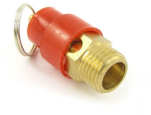 PATIKIL 1/4 BSP Maschio 40mm Lunghezza Sicurezza Valvola Aria Compressore Pressione Valvola, Rosso Cappello