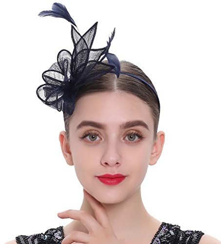 Fascinator für Damen, Kopfband, dunkelblau, für Teeparty, Hut, Haarspangen, Hochzeits-Stirnband für Halloween, Weihnachten, Cocktailparty
