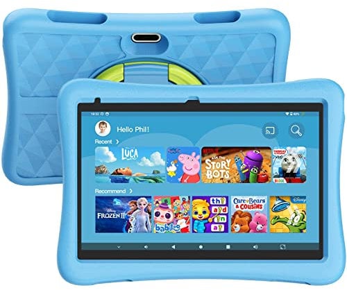 KYASTER Tableta para niños, 10 Pulgadas HD 5G WiFi 6 Android 12 tabletas, Quad Core 1.8Ghz, 2GB DDR4, Batería 7000mAh, Caja Altavoces, Control Parental App Infantil, Funda EVA antigolpes (Azul)