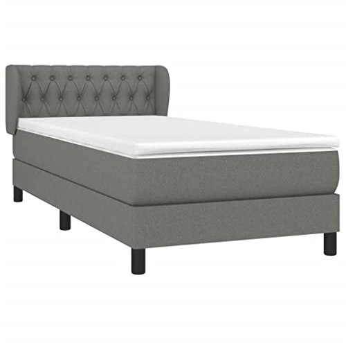 vidaXL Boxspringbett mit Matratze Bettgestell Einzelbett Polsterbett Bett Bettrahmen Lattenrost Hotelbett Schlafzimmerbett Dunkelgrau 100x200cm Stoff