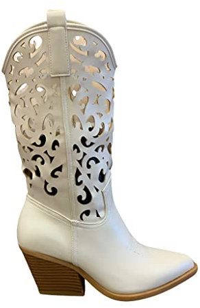 STILL Scarpe Donna Stivali Texani Cowboy Traforati Estate Nero Punta Moda Nuovi WESTERN HQ5063 (BEIGE, numeric_36)