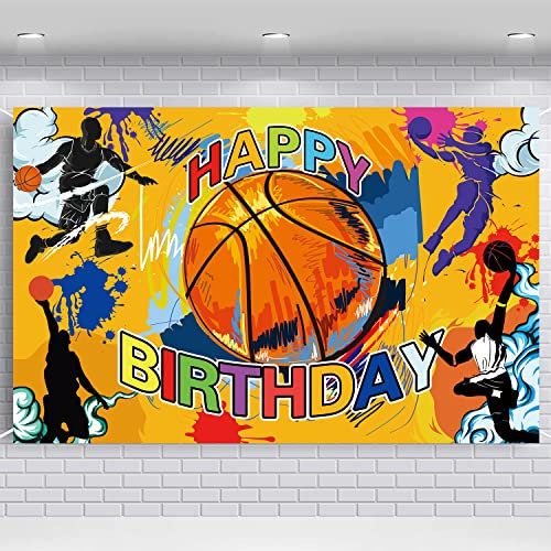 Basketball Happy Birthday Banner Basketball Party Hintergrund Wandbehang Dekor Foto Hintergrund für Babyparty Geburtstag Party Supplies Indoor/Outdoor (177,8 x 114,3 cm)