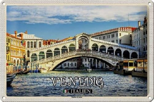 Blechschild 30 x 20 cm Venedig Italien Motiv: Rialto Brücke - DekoNo7