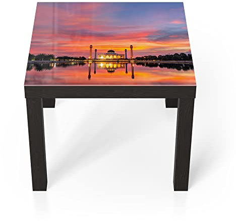 DEQORI Glastisch | schwarz klein 55x55 cm | Motiv Moschee im Abendpanorama | ausgefallener Beistelltisch aus Glas | Hochglanz Couchtisch fürs Wohnzimmer | moderner Couch Tisch mit Design