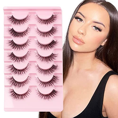 Glowing Win Falsche Wimpern Natürlich Look Flauschige Künstliche Wimpern Cat Eye 7 Paar 3D Fake Lashes Natural Cateye Fluffy Lashes Klares Band Wiederverwendba Katzenauge Fake Wimpern False Eyelashes