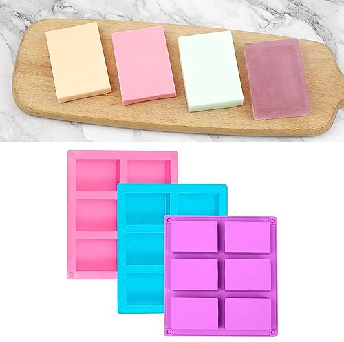 Moules à Savon en Silicone, Moule en Silicone Rectangulaire, Artisanat Savon Moule, Moule à Savon, Idéal pour La Fabrication de Savon, 3 Pièces (Rose + Bleu + Violet)