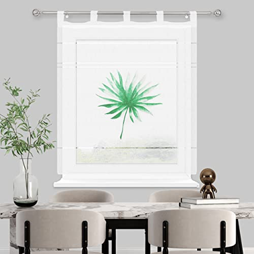 HOMEYA - Cortina Cocina Translúcida 100x140cm - Visillo Transparente Estampado para Ventana, Marco de Puerta - 1 Unidades