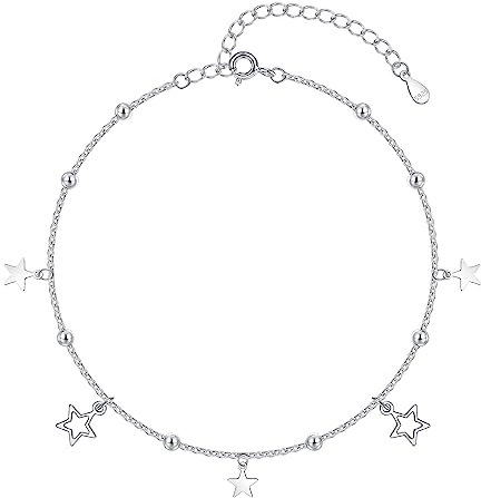 Bewenda Fussketten für Frauen, Silber 925 Fußkettchen für Damen Mädchen, Flexibel Verstellbar Sommer Barfuß Strand Kugelkette Fußspange, Stilvoll Klassisch stabil Wasserfest Fußbändchen Knöchel-Kette