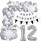 Luftballons Girlande 12 Geburtstag Deko Mädchen Junge Luftballons Silber grau Weiß deko 12. Geburtstag Mädchen Junge 12 Jahre Geburtstagdeko Silber Happy 12 Birthday Girlande Ballons Deko Weiß