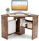 COSTWAY Corner Computer Desk, Triangle Study Desk Writing Workstation with Open Shelves and Cable Management Holes, Space-Saving Wooden Gaming PC Laptop Table for Home Office Bedroom (Rustic Brown)
