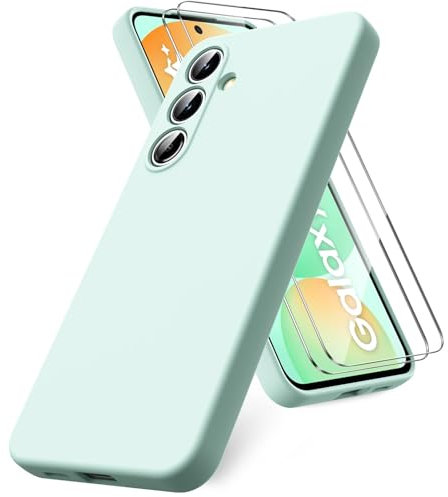Vansdon Hülle kompatibel mit Samsung Galaxy S24 FE Hülle, mit 2 Schutzglas, weiche TPU Flüssigsilikonhülle, stoßfestem Gummi Silikongel Fall-Mint