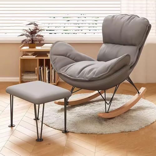 LEIYTFE Freizeit Sofa Schaukelstuhl Leder Sessel Mit Ottomane Für Wohnzimmer Mid Century Fabric Rocker Recliner,Schaukelstuhl Gepolstert Comfy Stuhl Für Schlafzimmer (Color : Grey)
