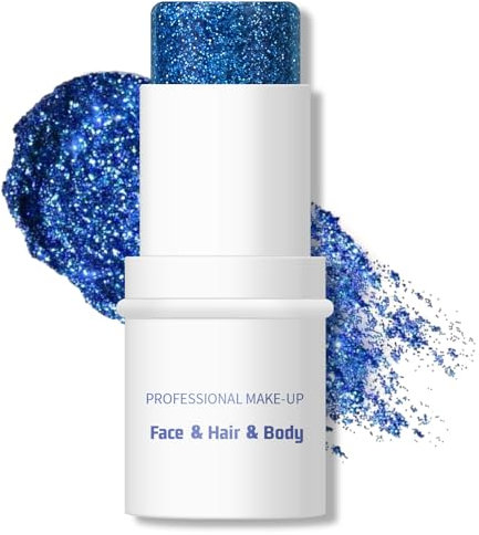 KYDA Body Glitter Stick, Chunky Glitter Gel for Face Body Hair, Sparkling Holographic Mermaid Sequins Paint, Waterproof Multiuse Makeup Glitter Gel, Blue