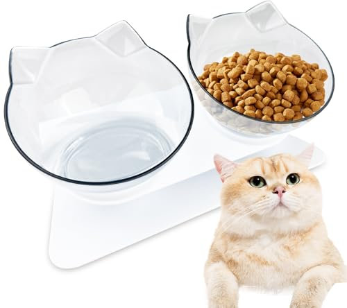 Lectorias Gamelle Chat Surélevée, Mangeoirs Abreuvoirs Chats, Bol Chats, Mangeoire Chat, Gamelles Chat Antidérapante, pour Animaux, Deux Bols Transparents, avec Support Surélevé, Eau et Nourriture