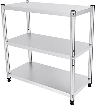 TESUGN Edelstahl Arbeitstisch, 3 Böden Küchen Schwerlastregal Lagerregal Aufbewahrungsregal, Edelstahltisch mit Höhenverstellbarer Ablage, Ablagetisch für Küche Restaurant, 80X80X40 cm