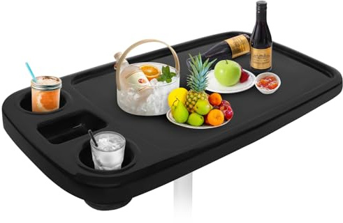 HWHongRV Table de bateau amovible, 86,4 x 45,7 cm, ponton pour bateau, grand dessus avec porte-gobelets intégrés, support de téléphone en ABS, imperméable et anti-âge (noir)
