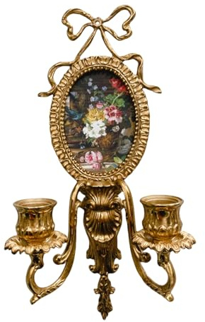 Hemivita Gold Messing Wandkerzenhalter, Kerzenleuchter, Antiker Robuster Kerzenhalter, Wanddekoration, für Wohnzimmer, Esszimmer, Schlafzimmer, Eingangsbereich (Gold 1)