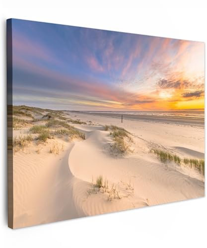 MuchoWow© Wandbilder 80x60 cm Schlafzimmer Home Deko Wohnung Bild Wohnzimmer Fotoleinwand Wand Bilder Leinwand Wall Decor Dünen - Strand - Sonnenuntergang - Natur - Sommer