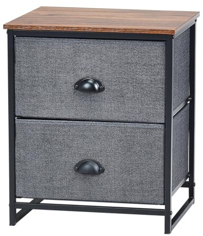 Multigot Chest of Drawers, 2/3/4 Drawers Dresser Fabric Storage Cabinet with Wooden Top, Metal Frame Drawer Organizer Unit for Living Room, Bedroom and Entryway (Dark Grey+Black, 2-Drawer)