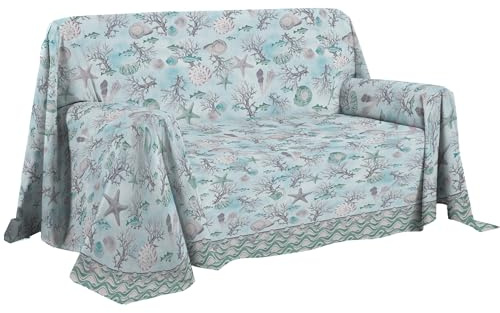 PENSIERI DELICATI Sofaüberwurf 180 x 290 cm, hergestellt in Italien, Überwurf aus 100% Reiner Baumwolle, maritimes Grün, ideal als Überwurf oder Tagesdecke für den Sommer (Einzelbett)