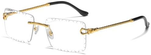 LIGOES Randlose Rechteck Sonnenbrille UV400 Metall Bein Sonnenbrille Rahmenlose Meer Grün Blau Brillen Schatten (gold with clear)