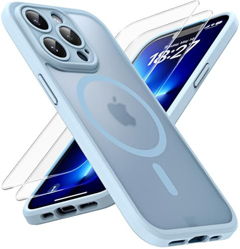 TOCOL für iPhone 13 Pro Hülle für MagSafe, Vollständiger Kameraschutz, Eingebauter Magnetring, Stoßfest Kratzfest Transluzente Matt Handyhülle für iPhone 13 Pro Case 6,1 Zoll, Hellblau
