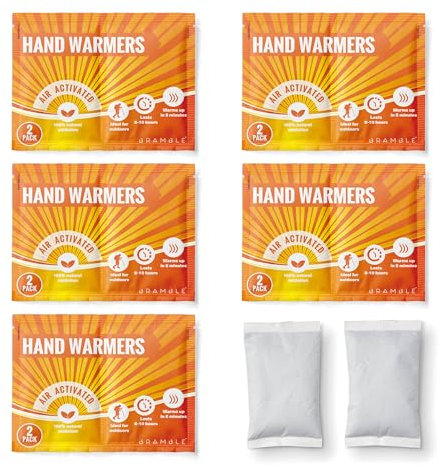 Bramble Hand Warmers Disposable - 5 Pack (10 Warmers) - Pocket Warmers for Hiking, Outdoor Activities, Skiing - 8 Hours of Heat