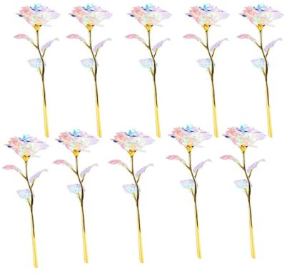 Lot de 10 roses roses éternelles artificielles plaquées or 24 carats - Fleurs romantiques trempées à la main - Roses romantiques trempées à la main - Roses romantiques trempées dans de l'or - Cadeau