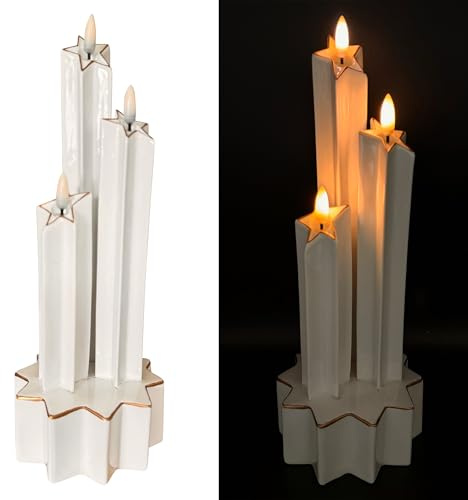 Online Fuchs 3 LED-Kerzen zusammen in einer Sternform aus Keramik für Weihachten - 6-Stunden Timerfunktion - 29 cm groß (Gold)