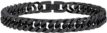 FaithHeart Schwarz Armband 19cm, Punk Panzerarmband 8mm breit, Kubanische Kette Armband mit Faltverschluss für Damen Jungen