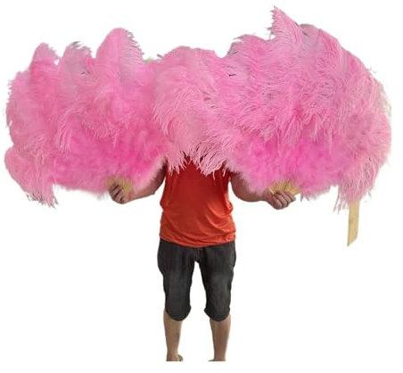 JDQTPOET 13Bone Big Red Ostrich Feather Fan 130CM for Party Dance Show Performance Props Plumes Fans Crafts DIY Foldable Feathers Fan(Pink,Big fan 2PCS)