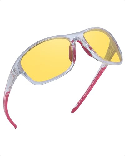 LVIOE Polarised Night Vision Sports Glasses - Rectangle Frame, Yellow Lens Anti-Glare Headlight, Ideal for Safer Night Cycling, Driving, and Jogging