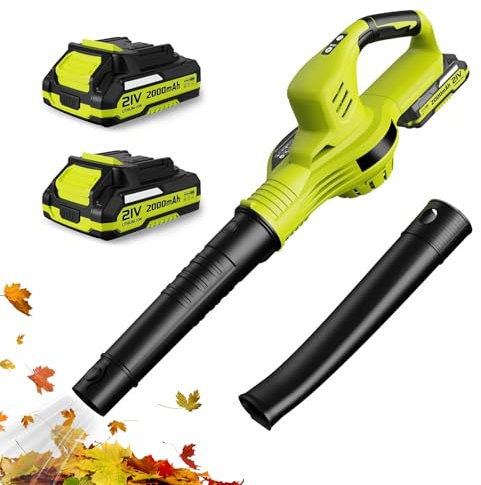 Soplador de hojas inalámbrico de 21 V, 2 velocidades, velocidad máxima 240 km/h (150 MPH), ligera, diseño ergonómico, para jardín, barrido de hojas, soplado de nieve