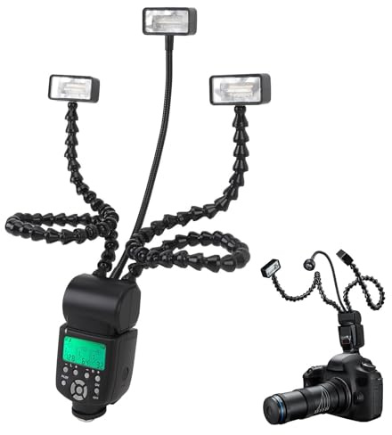 3 Head Camera Flash, 48CM 3 Head Flexible Arms Independent Control, 5600K, 8 Level Brightness Portable Camera Macro Arm Light for DSLR Camera