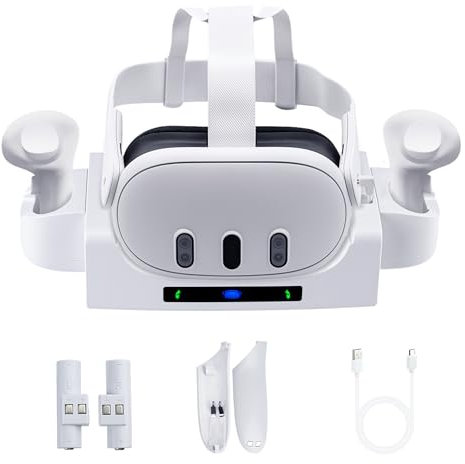 Mcbazel VR Ladestation für Quest 3, VR-Headset- und Controller-Wandhalterung mit Ladeanzeige, wiederaufladbarem Akku und Typ-C-Ladekabel für Quest 3 – Weiß
