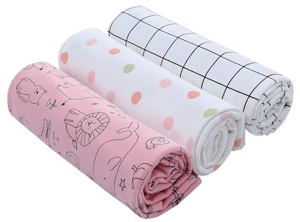 LAT Baby Pucktüch für Neugeborene, 90x90cm 3er Set Baumwolle Baby Mulltuch Spucktuch Puckdecke Babydecke Swaddle Decke (Tiere+Punkte+Karo)