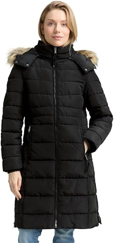 TOM TAILOR Damen 1047533 Puffer-Mantel mit Abnehmbarer Kapuze, 14482-Deep Black, L