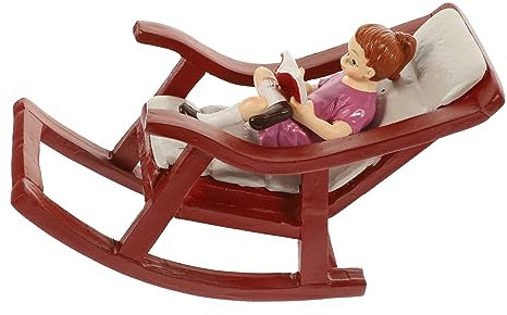 JOINPAYA Miniatur Schaukelstuhl Aus Resin Für Puppenhaus-Dekoration Niedliches Möbelstück Mit Liegender Puppe Für Garten Und Balkongestaltung Leicht Und Langlebig