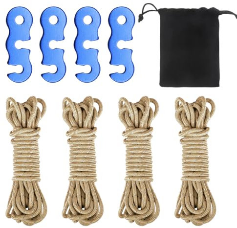 OHREN Corde de Tente Réfléchissante, 4 pièces, Ficelle en Nylon avec Tendeur, Corde 4mm pour Camping Randonnée Bâche Auvent (3 m, Diamètre 4 mm)