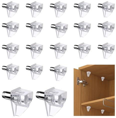 Mabor 20pcs 5Mm Shelf Support Pegs,Clear Plastic 5mm Shelf Support Pins for Kitchen Furniture Book Shelves Shelf Holder Locking