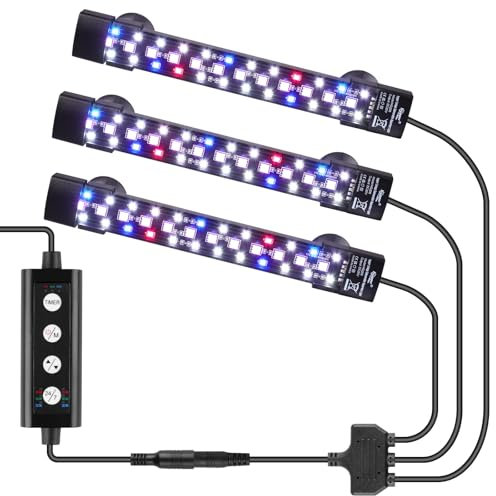 hygger Dreikanal-Tauch Submersible Aquarium Beleuchtung,18W Full Spectrum LED Aquarium Lamp mit 7 Farben und Einstellbarer Helligkeit, Fish Tank Light mit Drei Perlenreihen für 60-180L Tanks(3)