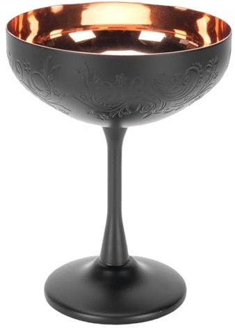 Oreilet Vintage-Coupé-Glas, Klassische Martini-Gläser aus Edelstahl, Wein-Margarita-Trinkbecher, Dessert-Eisbecher für Bar, Cocktail, Wein, Champagner (Schwarz graviert)