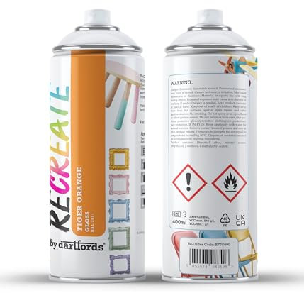 RECREATE Tiger Orange Gloss Spray Paint for Wood, Metal, Plastic | Quick Drying, Smooth, Durable, Easy-to-Apply | Suitable for Indoor/Outdoor | For Furniture, Craft, Doors, Ornaments, Pots, Frames