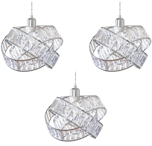 FabFinds Crystal Lampshade 3 Tier Interlocking Metal LampShade Easy Fit Lampshade with Reducer for Bedroom Office (W31cmXH23cm) Pack of 3